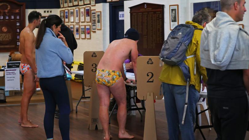 People place their vote at Bondi Surf Bathers' Life Saving Club in Bondi Beach.