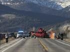 Rescue workers arrive to the scene after a deadly collision between a pickup truck and tour van near Henry’s Lake State Park in eastern Idaho on Thursday, May 1, 2025. 