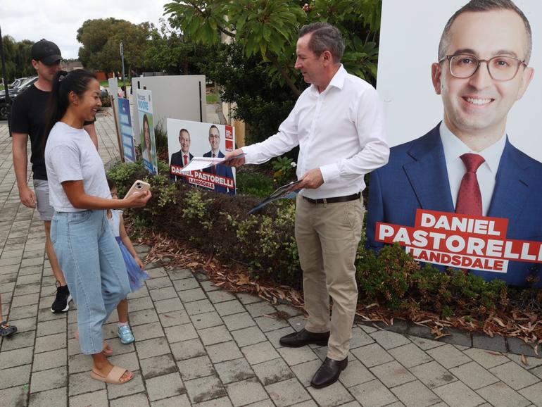 Mark McGowan hands out flyers in Madeley in the lead up to election day.
