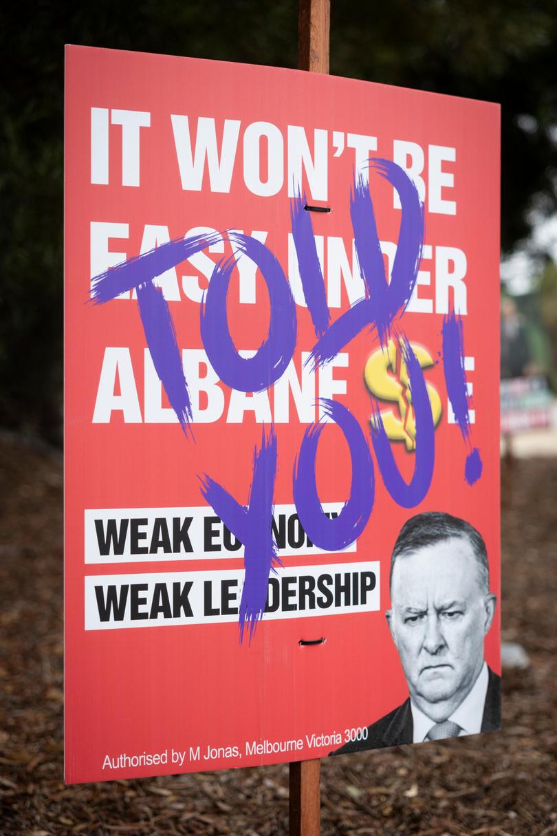 Election signage is seen on May 03, 2025 in Perth, Australia. 