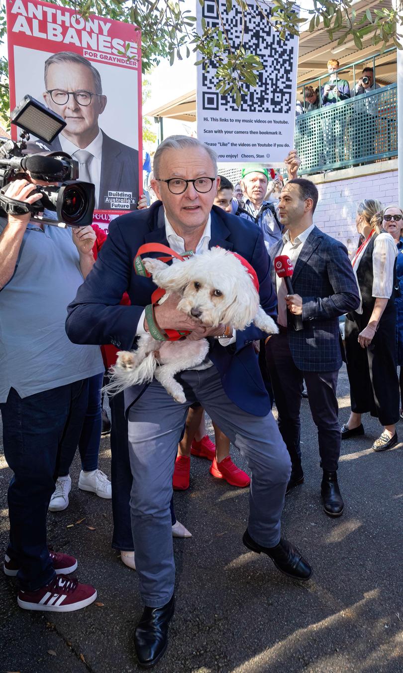 Australian Labor Prime Minister Anthony Albanese In Sydney NSW. The PM visits Marrickville West Public School in the electorate of Grayndler to meet voters and to cast his vote at the polling booth. 