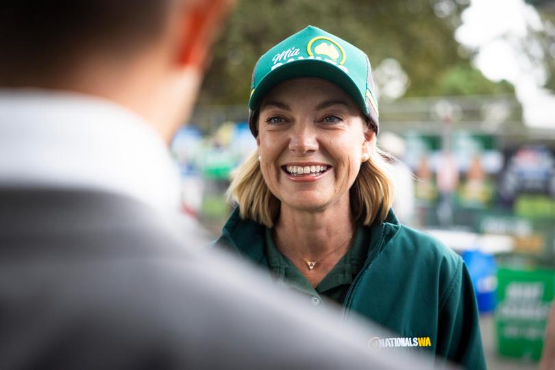 Mia Davies, Nationals WA candidate for Bullwinkel speaks to media on May 03, 2025 in Perth, Australia. 