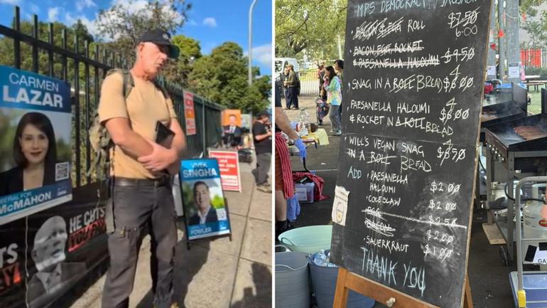 Voters paid the hefty fee of $6 for their right to a democracy sausage with a ‘paesanella haloumi’ coming in at $9.50.