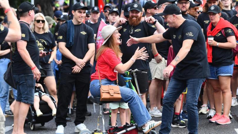 Ali France joined union members at a Labor Day rally after her historic defeat of Peter Dutton.
