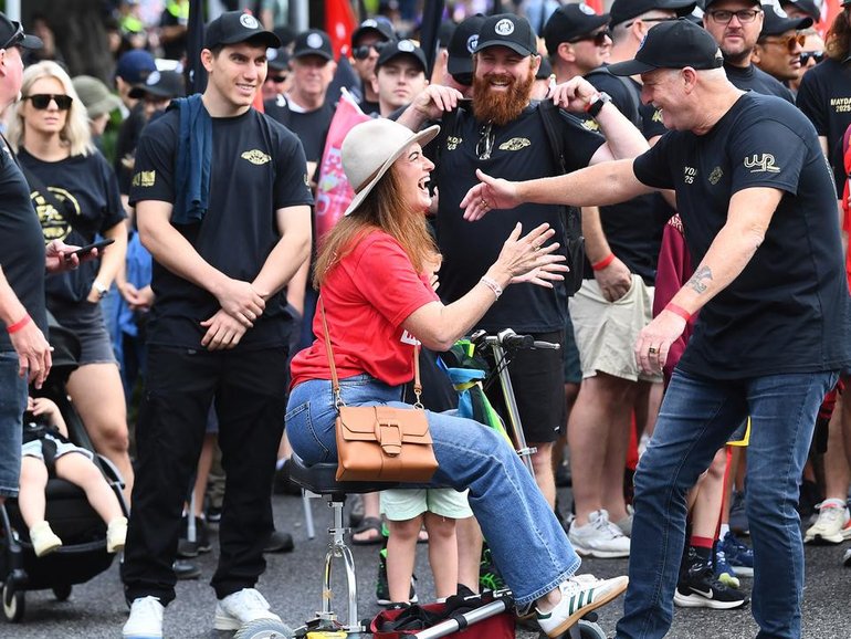 Ali France joined union members at a Labor Day rally after her historic defeat of Peter Dutton. 