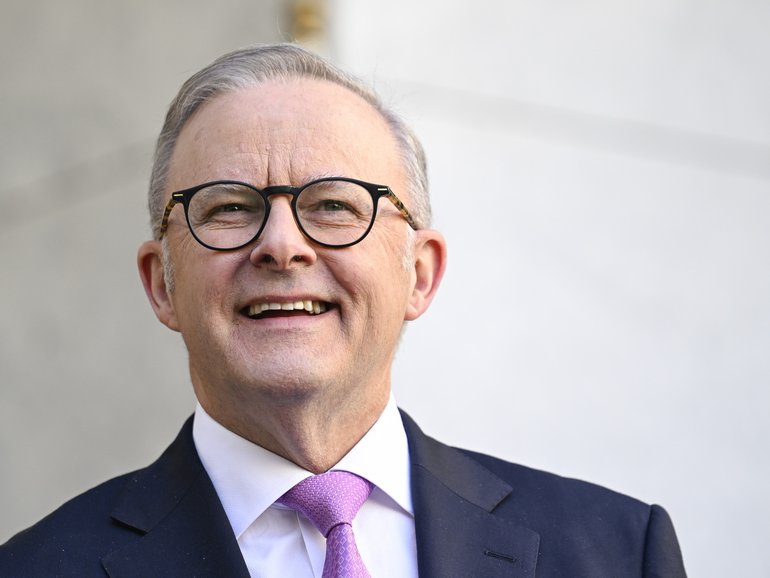 Prime Minister Anthony Albanese holds a press conference at Parliament House in Canberra after reelection.