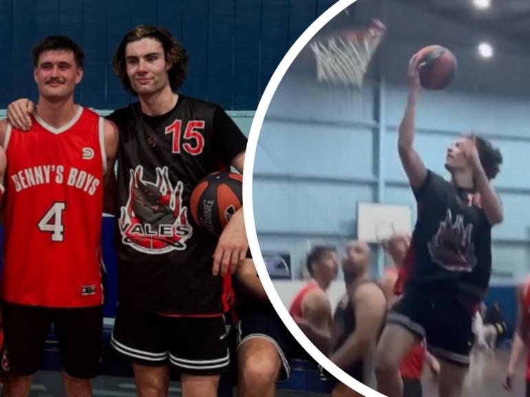 Josh Giddey playing social basketball on Monday night.