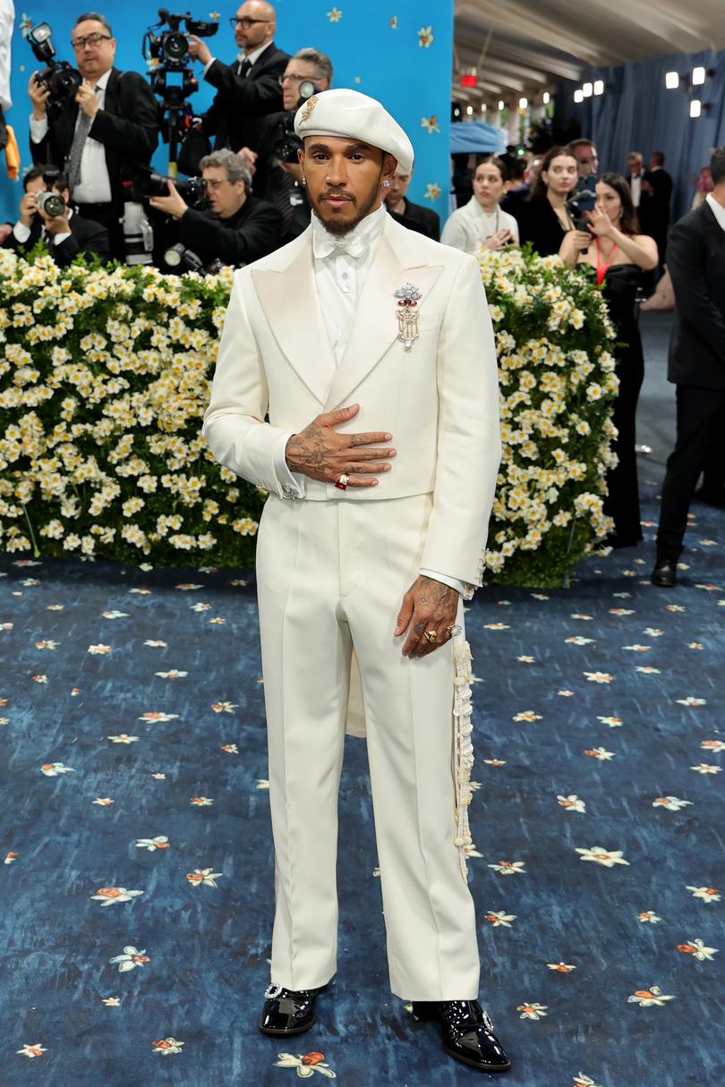 Lewis Hamilton, Met Gala Co-Chair, attends the 2025 Met Gala Celebrating "Superfine: Tailoring Black Style" at Metropolitan Museum of Art.