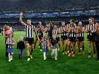 Jack Crisp after his record breaking 245th consecutive match. He will make the trip west but four other stars, including Scott Pendlebury (r) will not.