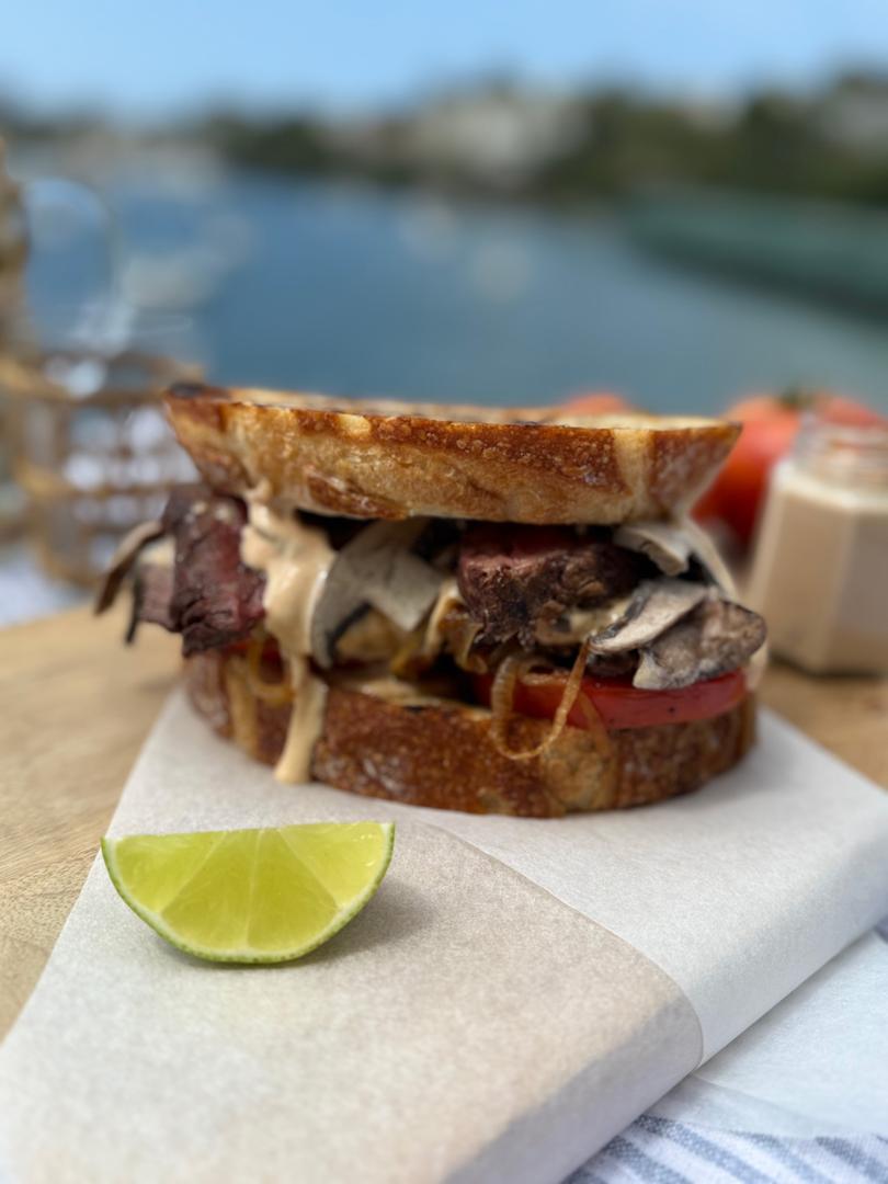 The steak sandwich.