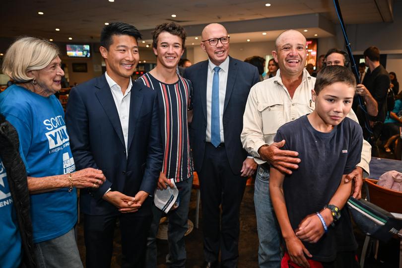 Scott Young campaigns for Bennelong with Peter Dutton. Yung lost by 9 per cent.