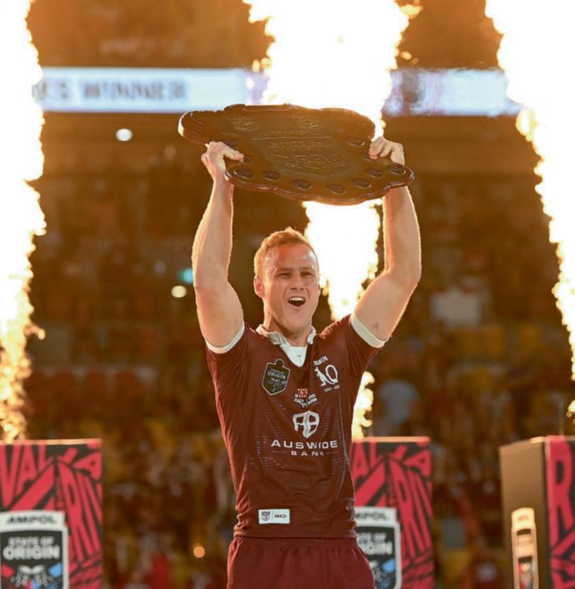 Daly Cherry-Evans celebrates winning the the 2020 State of Origin series.