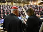 Kevin Farrell, Camerlengo of the Holy Roman Church, oversees the annulment of the papal fisherman's ring and lead seal during the 12th general congregation of the College of Cardinals.