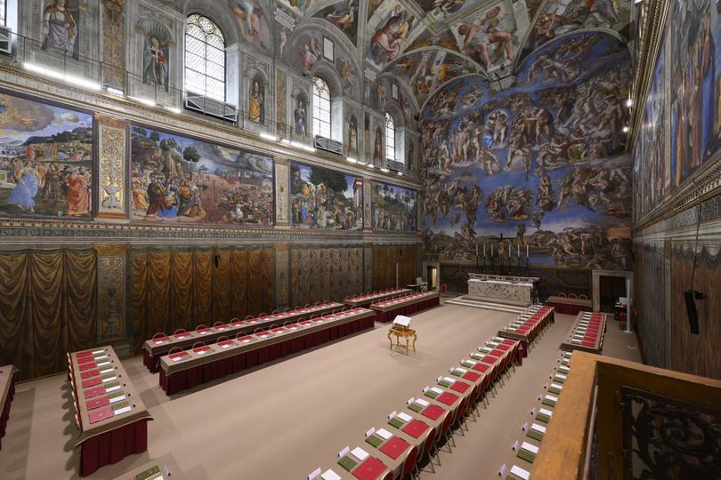 The Sistine Chapel is set up at the Vatican forthe conclave vote.