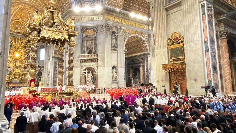 Cardinals attend a special Mass 'Pro eligendo papa' or for the election of the Pope, before the start of the conclave, at St Peter's Basilica in the Vatican.