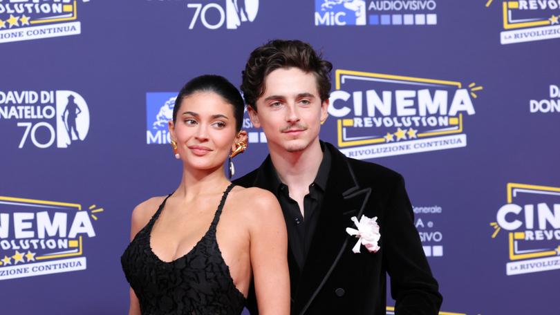 Timothee Chalamet and Kylie Jenner attend the photocall during the 70th David Di Donatello at Cinecitta Studios on May 07, 2025 in Rome, Italy.