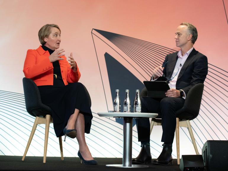Qantas CEO Vanessa Hudson in conversation at the Macquarie Australia Conference in Sydney.