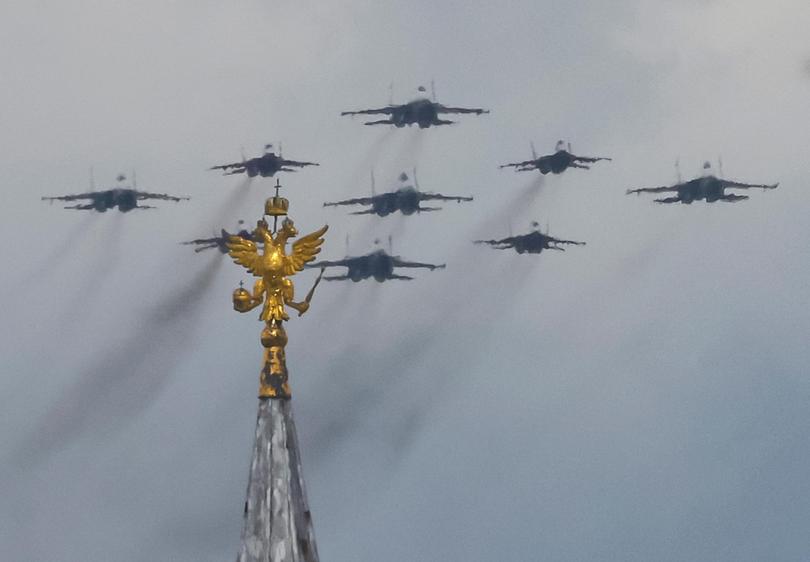 Russian military jets fly over the Kremlin during the Victory Day military parade general rehearsal in Moscow this week.