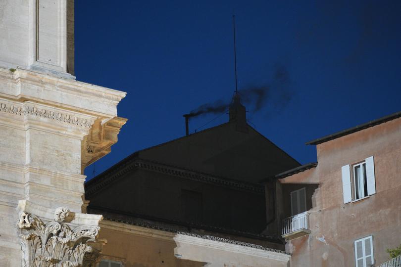 Black smoke is seen from the chimney of the Sistine Chapel meaning a new pope is not yet elected and voting will continue.
