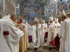The newly elected Pope celebrated mass with the College of Cardinals in the Sistine Chapel. (AP PHOTO)