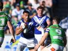 Marcelo Montoya (C) scored the third try for the Bulldogs in the come from behind win over Canberra. 