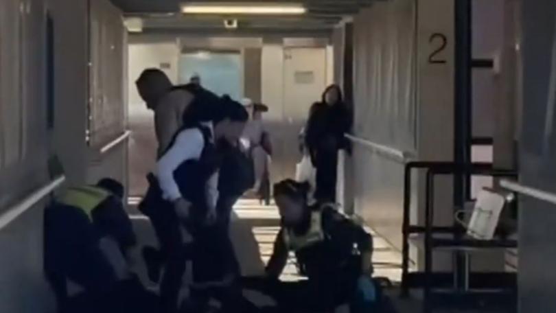 Two boys were arrested at a nearby train station following the alleged fight at Watergardens shopping centre. Picture: 7News