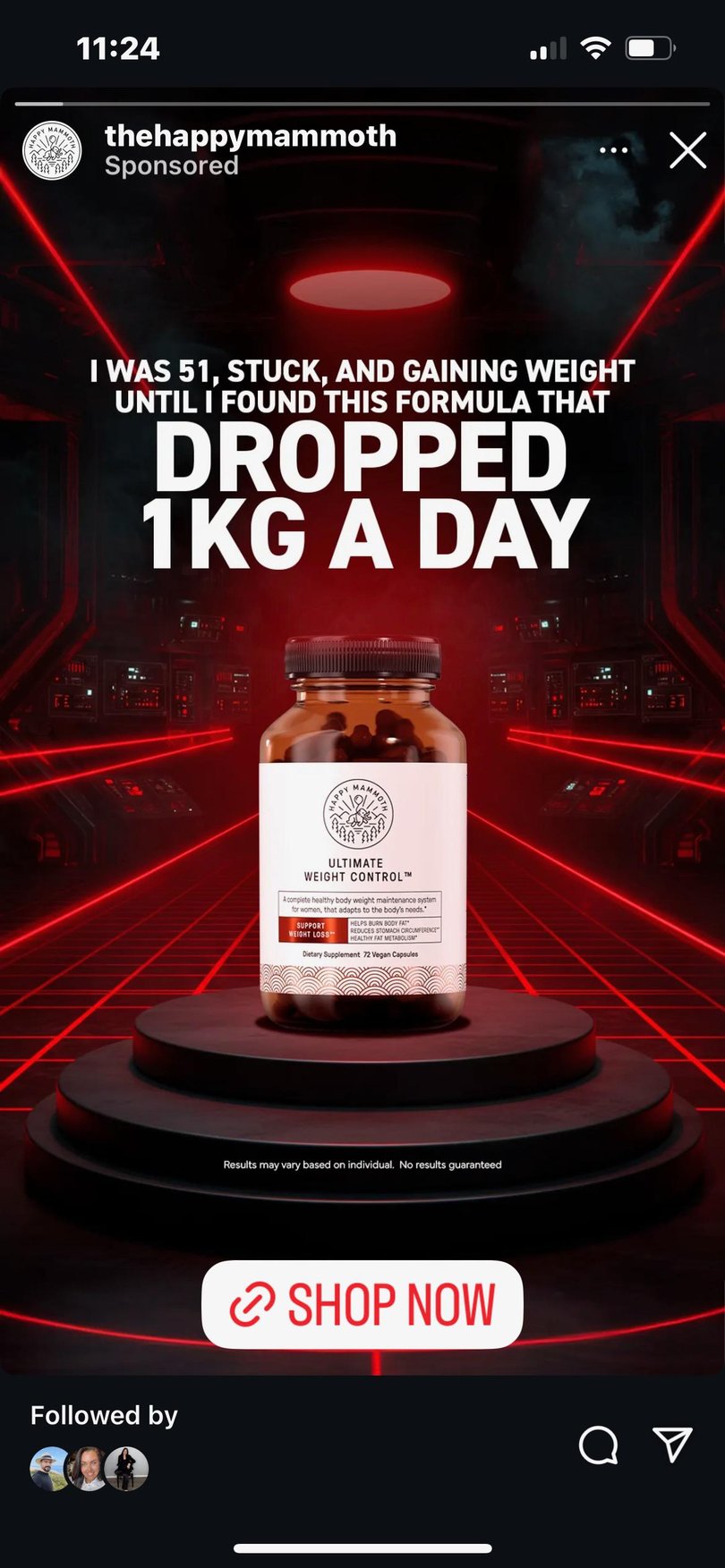 One Happy Mammoth social media advertisement for its supplements.