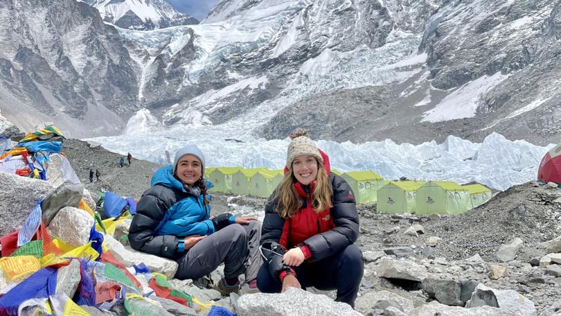 Sarah (right) with Sana Boutros at Everest Base Camp.