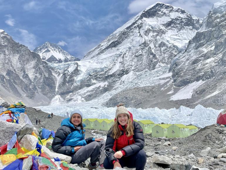 Sarah (right) with Sana Boutros at Everest Base Camp.