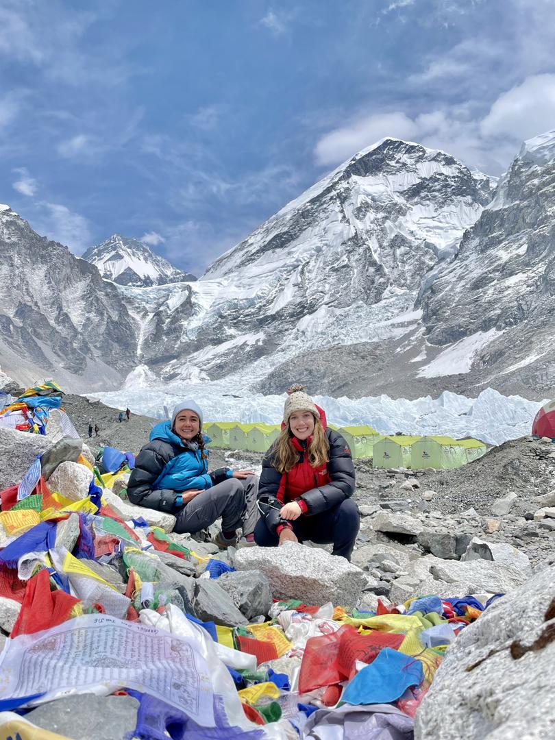 Sarah (right) with Sana Boutros at Everest Base Camp.