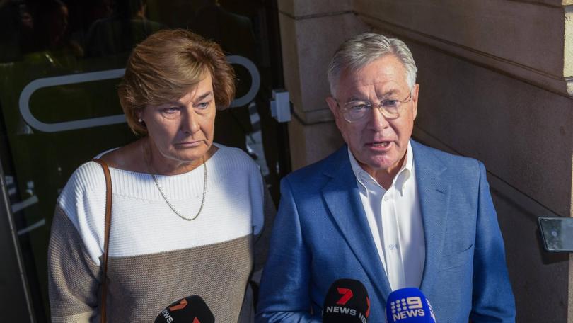 Peter and Amanda delivered a short statement outside court on Wednesday. Picture: NewsWire / Roy VanDerVegt