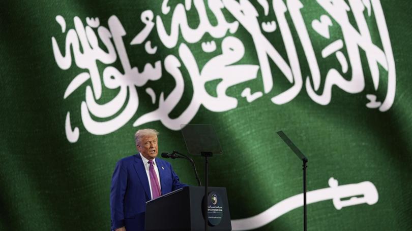 President Donald Trump speaks at the Saudi-US Investment Forum at the King Abdulaziz International Conference Center in Riyadh, Saudi Arabia