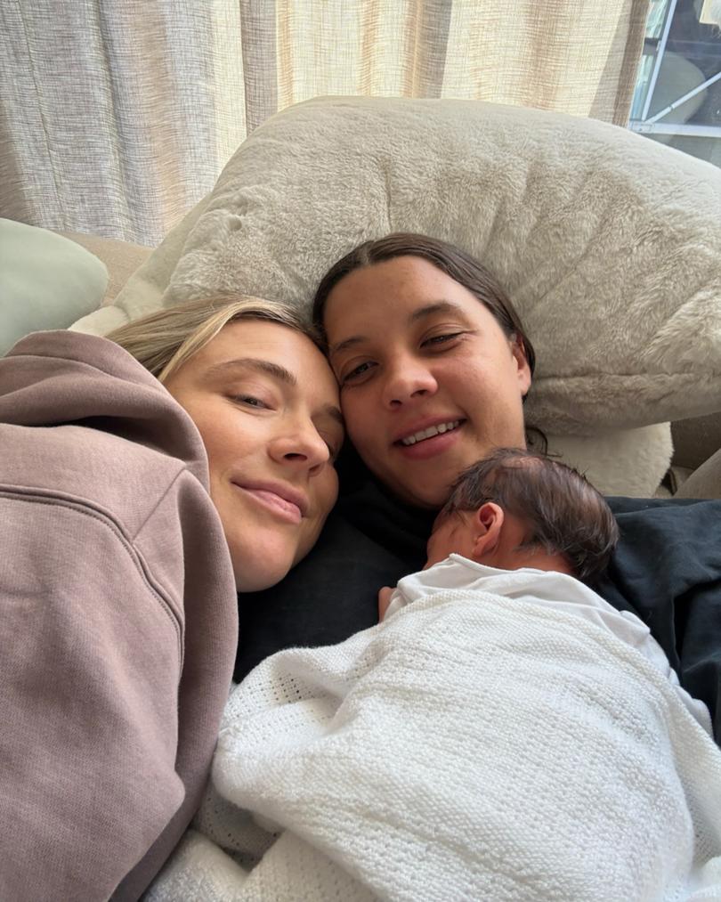 Sam Kerr and wife Kristie Mewis with their baby boy Jagger Mewis-Kerr.