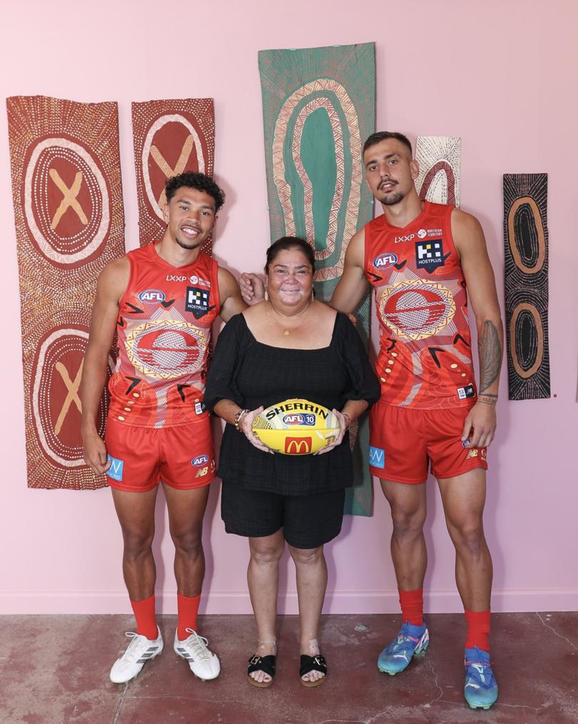 Malcolm Rosas Jnr, Jeaneen McLeannan and Joel Jeffrey at the Sir Doug Nicholls Round launch