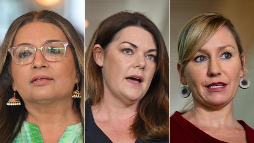 Mehreen Faruqi, Sarah Hanson-Young and Larissa Waters are contenders to lead the Greens. (Mick Tsikas/AAP PHOTOS)