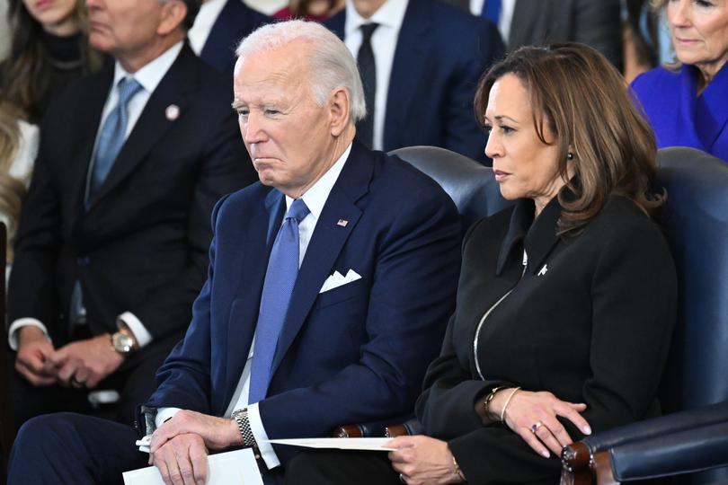 President Joe Biden and Vice President Kamala Harris attend the inauguration ceremony of Donald Trump.