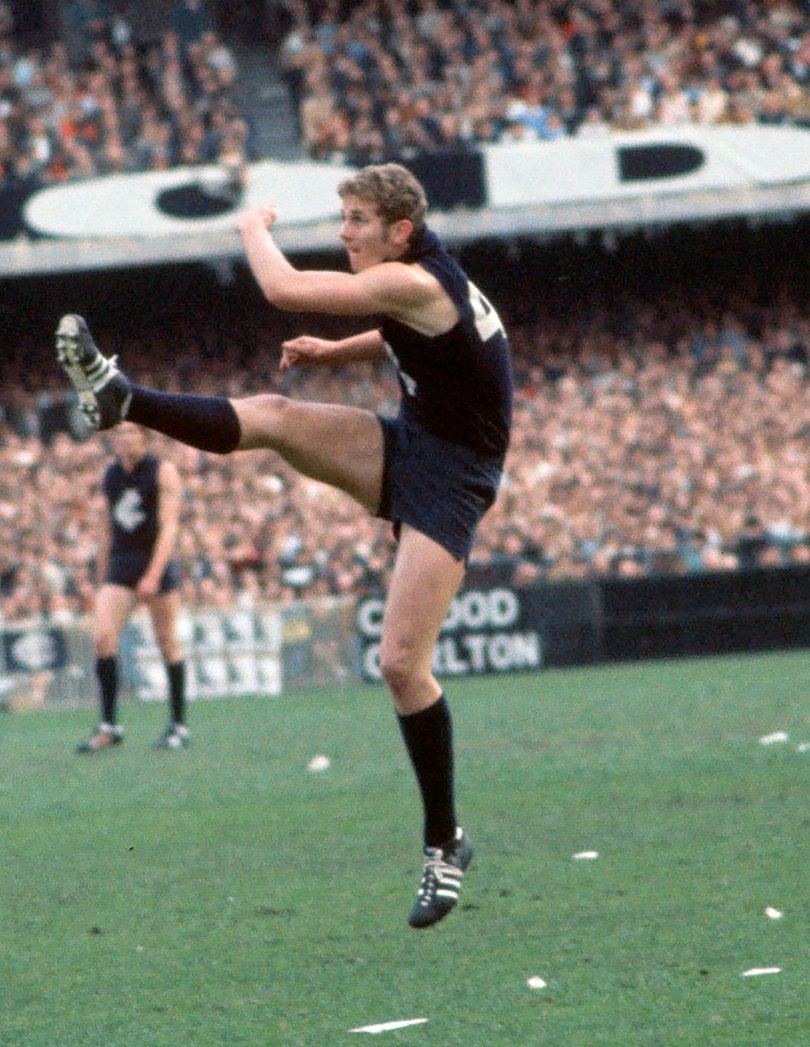 A supplied file image obtained on Wednesday, May 14, 2025, shows Robert Walls playing for Carlton at the MCG in Melbourne. (AAP Image/Supplied by Carlton Football Club) NO ARCHIVING, EDITORIAL USE ONLY