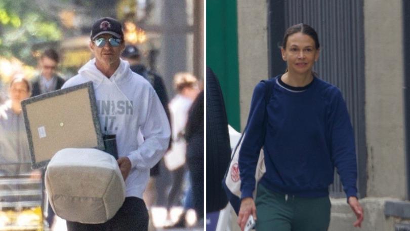 Hugh Jackman and Deborah Sutton picutred outside Jackman's Chelsea apartment.