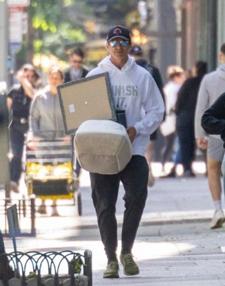 Hugh Jackman outside his apartment.