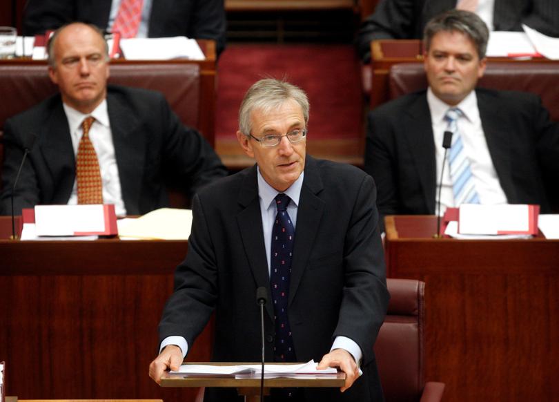 Back in 2009, then Leader of the Liberal Party in the Senate Senator Nick Minchin speaks on the Carbon Pollution Reduction Scheme in the Senate chamber at Parliament House in Canberra.