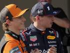 McLaren's Oscar Piastri with Max Verstappen after the Aussie beat the world champ to pole in Imola. (AP PHOTO)