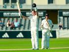 Cam Green celebrates his second County century for Gloucestershire against Kent.
