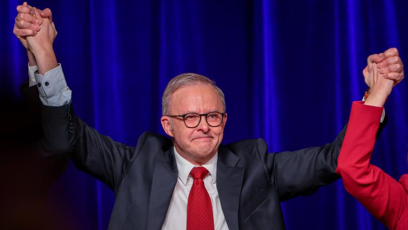 Prime Minister Anthony Albanese delivers his victory speech after winning the elections on May 03, 2025.