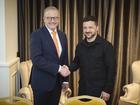 Ukrainian President Volodymyr Zelensky and Australian Prime Minister Anthony Albanese attend their meeting in Rome.