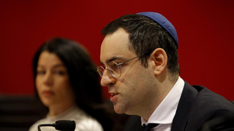 Australian Jewish Association chief executive Robert Gregory and community engagement officer Teneille Murray at the inquiry.