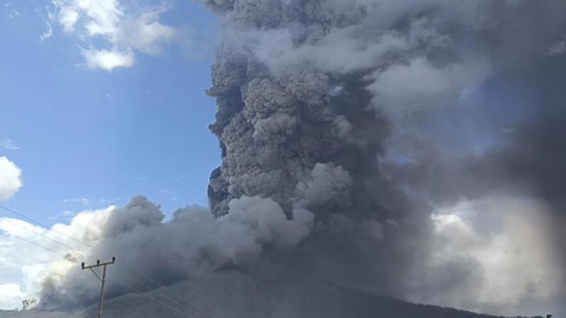 Volcano, located on Flores Island in eastern Indonesia, erupted eight times on Sunday, spewing ash clouds as high as 5.5 kilometres into the sky.