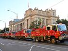 Major traffic delays are underway in Melbourne as dozens of firetrucks drive into the CBD in protest ahead of the state budget being revealed on Tuesday.