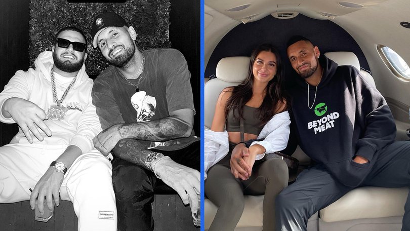 Nick Kyrgios with Ay Huncho and with Costeen Hatzis in happier times.