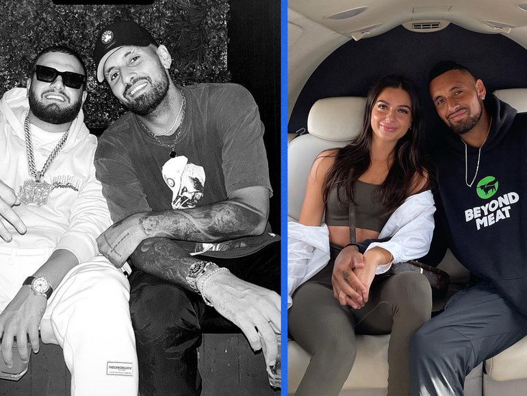 Nick Kyrgios with Ay Huncho and with Costeen Hatzis in happier times.