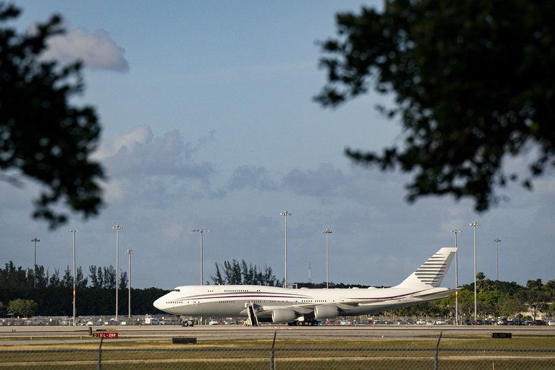 A Qatari luxury jet which President Donald Trump toured, at Palm Beach International Airport, in West Palm Beach, Fla., Feb. 15, 2025.
